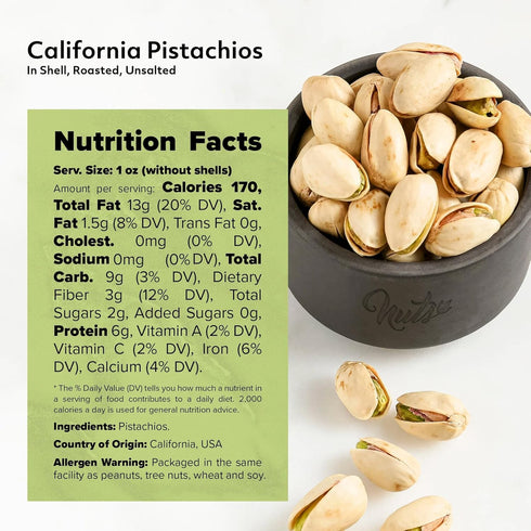(1 LB) NUTS U.S. California Pistachios | Roasted & Unsalted | No Wax, No Added Color or Flavor | NON-GMO and Natural |
