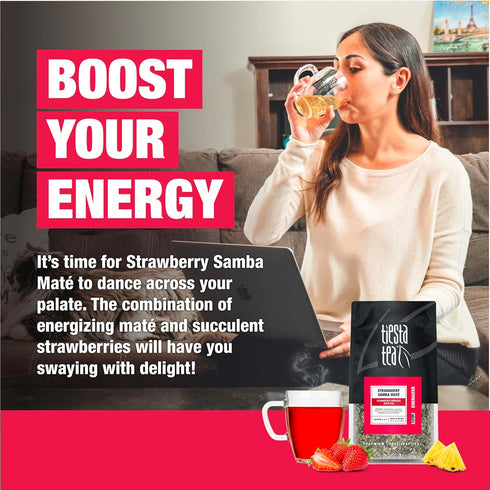 200 16oz Tiesta Tea - Strawberry Samba Mate, Loose Leaf, Strawberry Hibiscus Mate Tea, High Caffeinated Fruit Blend