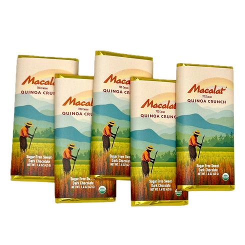70% 1.5 oz (5 Macalat Quinoa Chocolate Crunch Bar, Sugar-Free Sweet Dark Chocolate Quinoa with Allulose and Monk Fruit