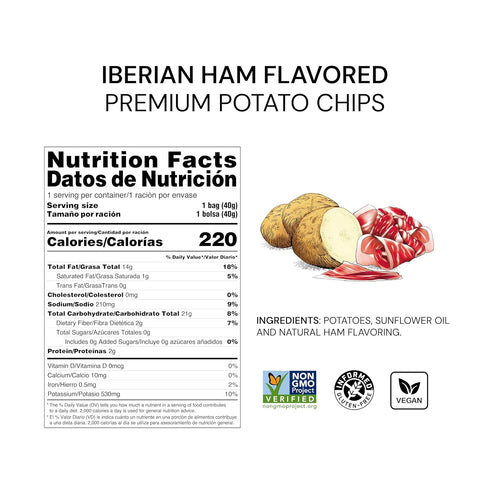 1.41 oz. (Pack 6) TORRES Selecta Gourmet Potato Chips - Snack Size Small Batch Artisan Kettle Chips - Iberian Ham