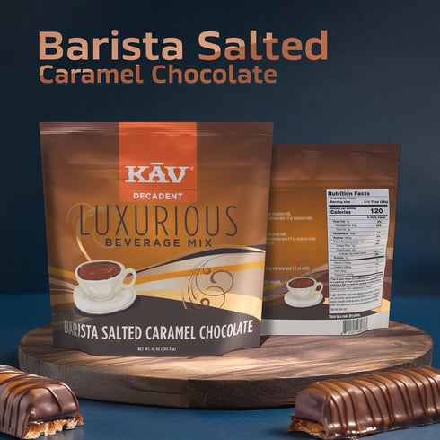 10 oz KAV DECADENT Barista Salted Caramel Chocolate Luxurious Beverage Mix | Sweet & Savory Flavor, Perfect for Hot
