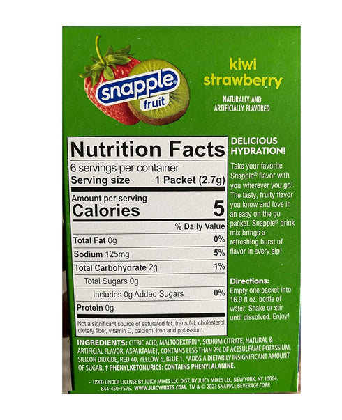 Snapple Fruit Packets (2) Kiwi Strawberry Drink Mix - Two Boxes of Six On The Go Flavored Drink Mix - Zero Sugar
