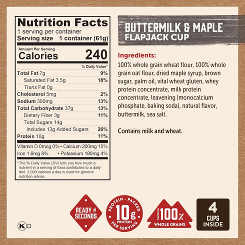Pack Kodiak Cakes Protein Pancake On The Go Flapjack Cups Mix; Buttermilk, Chocolate Chip, & Smores Variety