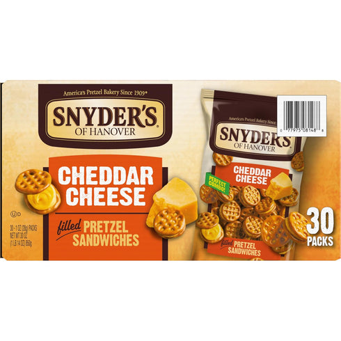 Packs, 30 Snyder's of Hanover Pretzel Sandwiches, Cheddar Cheese, Snack Ct