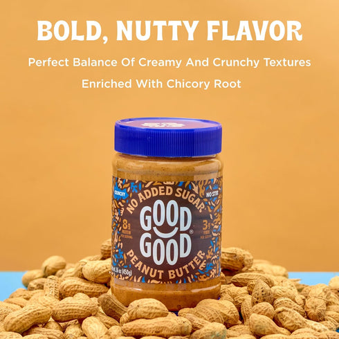 16 oz 450g (Pack 1) GOOD GOOD Crunchy Peanut Butter Keto Friendly - Low Carb & No Added Sugars - Vegan - No