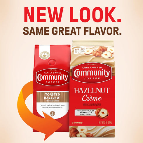 Community 72 12 (Pack 6) Coffee Hazelnut Creme Flavored Ounces, Medium Roast Ground Coffee, Ounce Bag