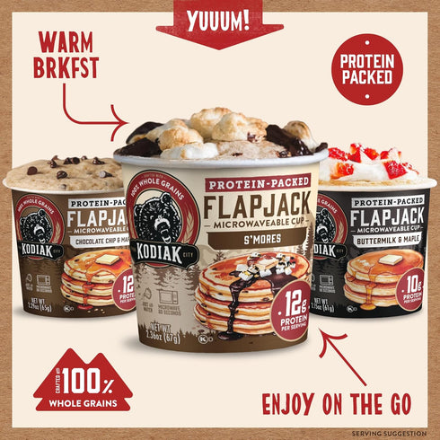 Pack Kodiak Cakes Protein Pancake On The Go Flapjack Cups Mix; Buttermilk, Chocolate Chip, & Smores Variety