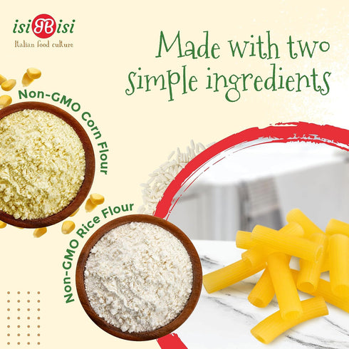3-Pack isiBisi Gluten-Free Rigatoni Pasta, - Artisanal Corn and Rice Noodles - Vegan, Non-GMO, Made in Italy
