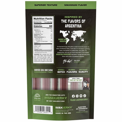 10 MaxJerky Argentina Chimichurri Beef Sticks Herb-Seasoned Gourmet Jerky Snack High Protein, Low Calorie, Gluten Free