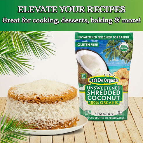 8 oz Let's Do Organic Unsweetened Coconut Shredded, Fine Shred