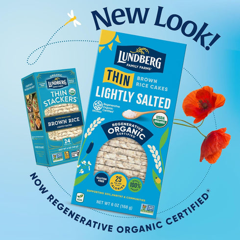 6 Oz Lundberg Organic Thin Stackers, Brown Rice, Lightly Salted, Thin Rice Cakes, Gluten-Free, Vegan, Healthy Snacks