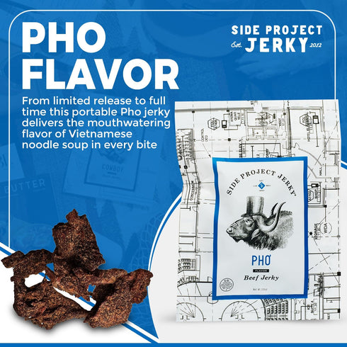 Pack 3 Pack Side Project Jerky Variety - Huli Huli Chicken, Mongolian, Pho Jerky - Hawaiian-Inspired Sweet & Savory