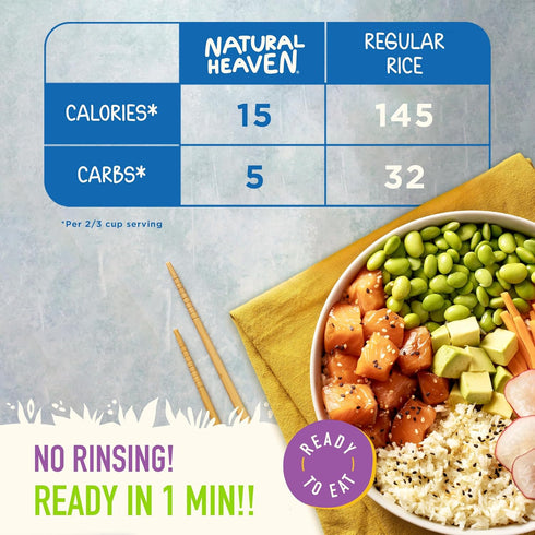6-Pack 9 Oz Natural Heaven White Rice, Hearts of Palm, Naturally Rich in Potassium, Low-Calorie Veggie Rice, Keto