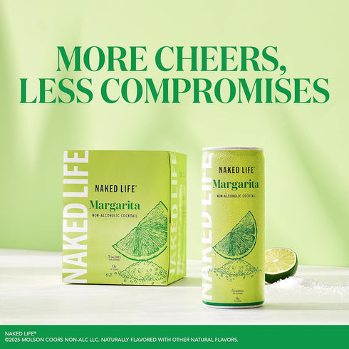 4 pack, 8.4 oz Naked Life Non-Alcoholic Drinks, Margarita, Zero Sugar, Low Calorie, Alcohol-Free Cocktails fl cans