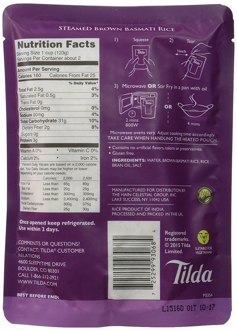8.5 (Pack 6) Tilda Legendary Rice Steamed Basmati, Brown, Ounce
