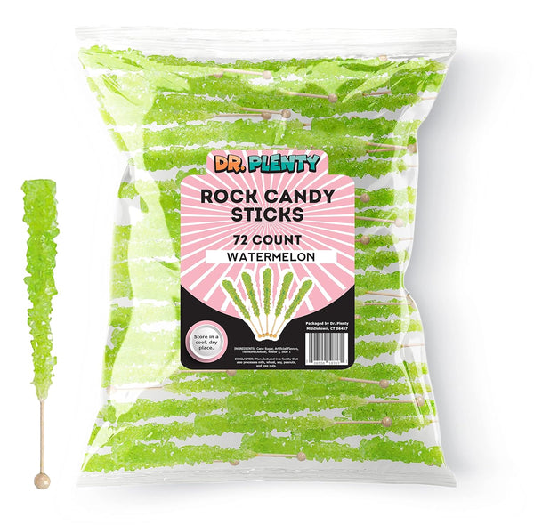 Green Rock Candy Sticks Watermelon Flavor, 72 Pack Bulk Individually Wrapped Sugar