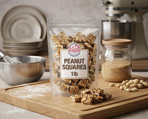 1 lb Peanut Squares - of Fresh Sweet Crunchy Delicious Roasted Bite Size Snack