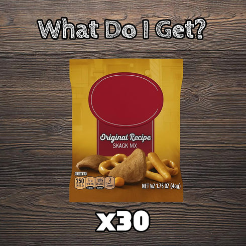 30 Count Savory Snack Mix Individually Wrapped Snack Bags with Bold Flavor Pretzels, Rye Chips, and Breadstick Pieces