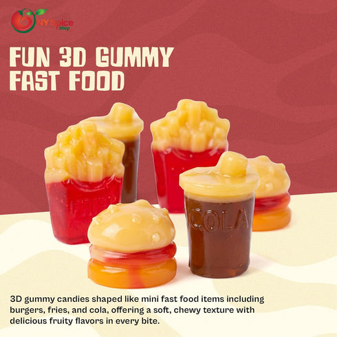 Gummy 4D Gummy 5 Gummies NY Spice Shop Burger and Fries Candy - Pound Edible Burger Shaped for Parties & Events - Fun