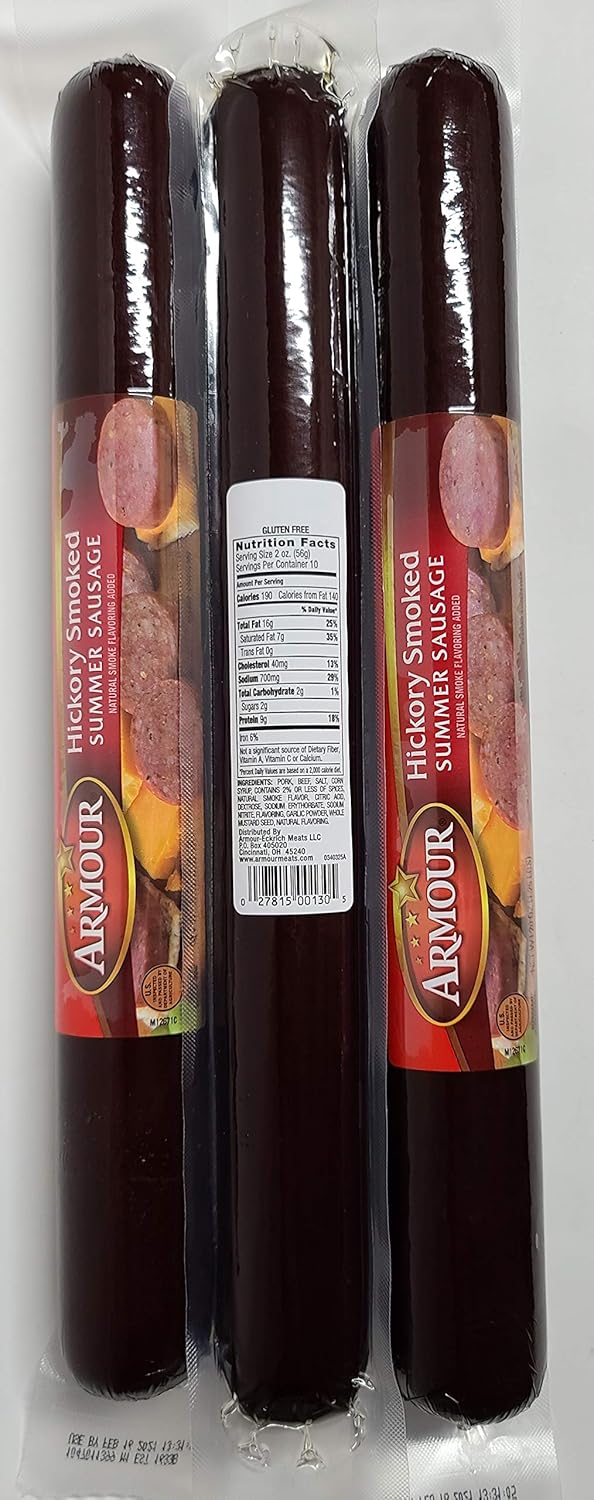 HJZWTS Armour Hickory Smoked Summer Sausage, 20 oz Sticks (3 Pack)