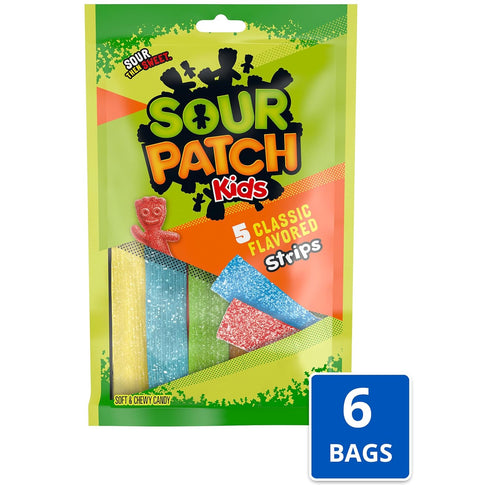 6-3.5 oz SOUR PATCH KIDS Soft & Chewy Candy Strips, Bulk Candy, Bags
