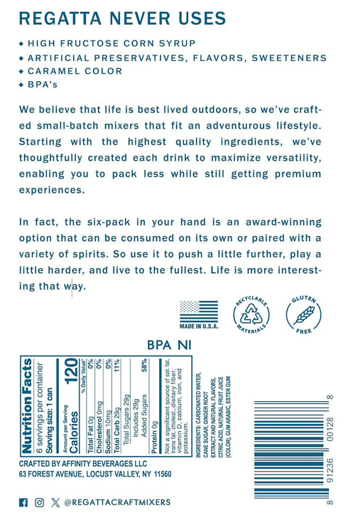 7.5oz, 24 Ginger Beer, Regatta Craft Mixers, Premium Ginger Beer, All-Natural Ingredients, Non-GMO, Case of Sleek Cans