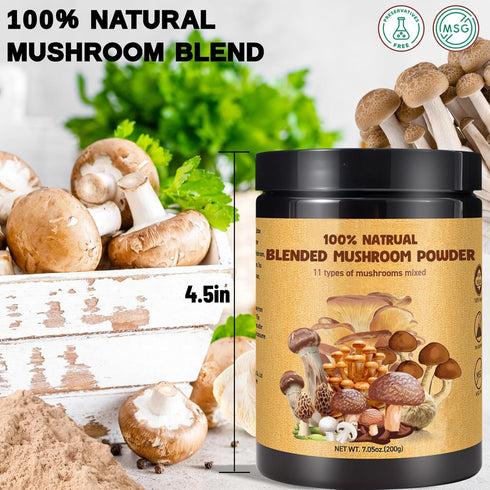 Egcina 7.05oz 11 100% Dried Mixed Mushroom Powder - Variety Chef's Blend for Coffee, Cooking, Ramen, Sauces & Soup