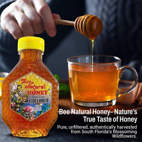 (16 Bee Natural South Florida Wildflower Honey - Natural, Pure, Unfiltered and Uncooked Honey | Kosher Certified |