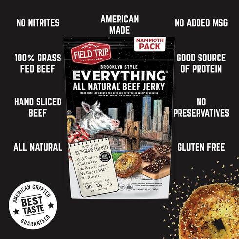 12oz Field Trip Grass Fed Beef Jerky, Healthy Gluten Free Snacks, All Natural, Paleo-Friendly Meat Snacks, High