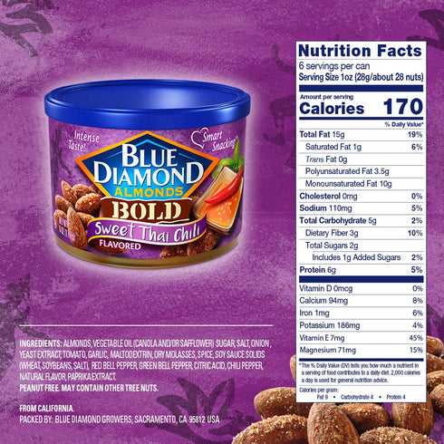 6 (Pack 1) Blue Diamond Almonds Sweet Thai Chili Flavored Snack Nuts, Ounce