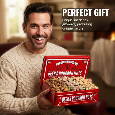 Package, Nuts Gift Basket for Men - Cashews, Almonds, Peanuts in Unique Tin Gift Box Birthday Gift for Men, Food Gift