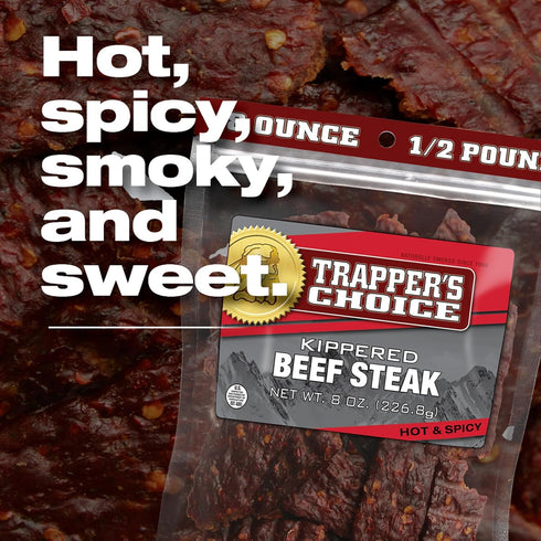 Package, 10 70 (Pack Old Trapper, Trapper's Choice Hot & Spicy Kippered Beef Steak, Eight-Ounce Individual Grams