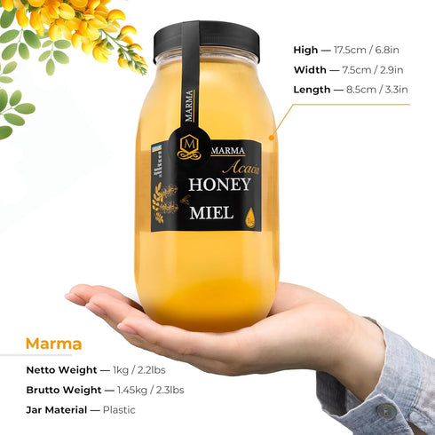 100% 1000g/35.2oz Pack 1 HONIGMA Marma Acacia Honey | Authentic Raw Honey from Ukraine | Pure & Unpasteurized | | May