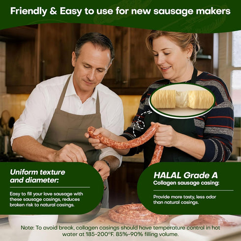 14m/46ft, 26mm/ 1'',1 VONSYONG HALAL Sausage Casing, Grade A Edible Drying Collagen Sausage Casings for Flavorous