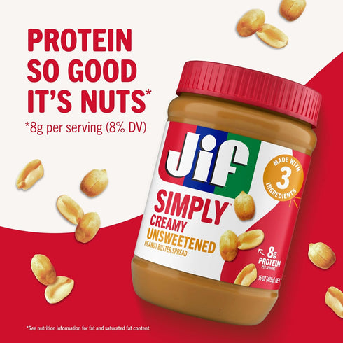 27.3-Ounce (Pack 10) Jif Simply Creamy Peanut Butter Spread, Unsweetened, Jar
