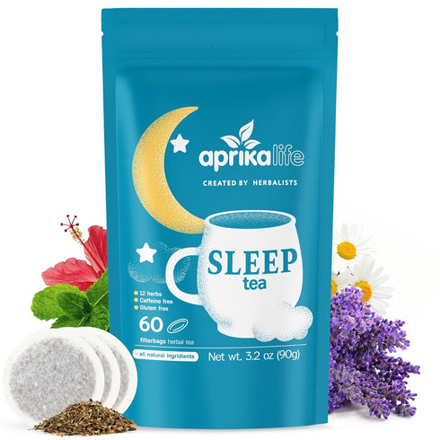 Aprika Life Sleep Tea for Bedtime Relaxation - Caffeine-Free Herbal Nighttime Tea with Chamomile, 60 Pack