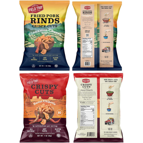 1oz 6 Pack Field Trip Gluten Free Pork Rinds, Crunchy Paleo and Keto Friendly Snack, High Protein Low Carb Snacks