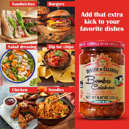 9.87 oz Bomba Calabrese Italian Hot Sauce Spread | Spicy Italian Seasoning Made with Authentic Calabrian Chili - Fiery