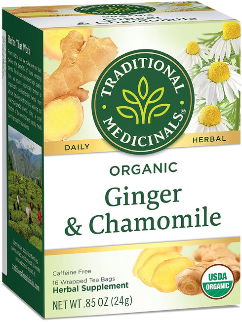(Pack 1) 16 Traditional Medicinals Organic Ginger & Chamomile Herbal Tea, Relieves Occasional Indigestion or Nausea