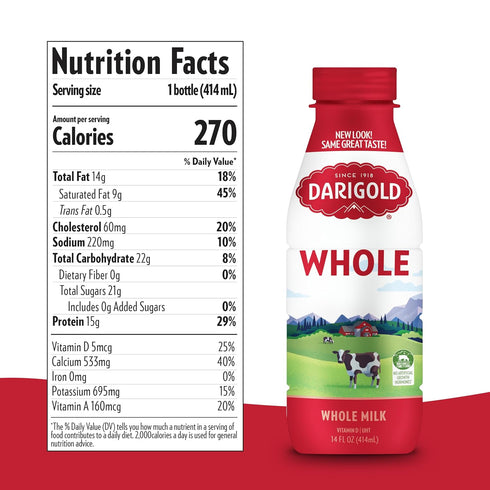 12 15g 14oz, 12 Pack Darigold Shelf Stable Whole Milk Bottle with Essential Nutrients, Protein, rsBT Free - (Whole)