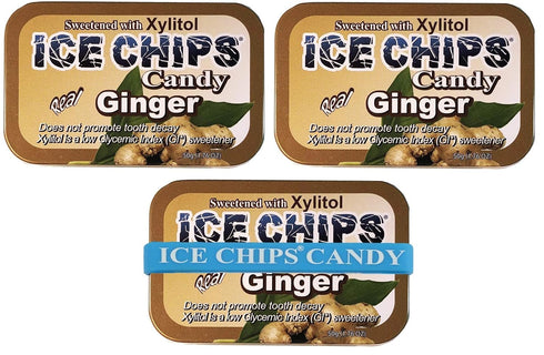 ICE CHIPS Xylitol Candy Tins, 5.28 oz total (Ginger, 3 Pack)
