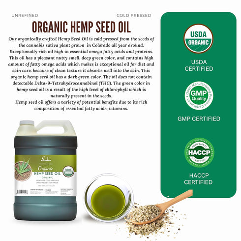 1 Gallon Organic Cold Pressed Hemp Seed Oil - USDA Certified