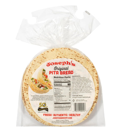12 Pack (4 Count Pack, 48 Joseph's Original White Pita Bread - Low Calorie - Kosher and Vegan - Fresh Baked - per Pitas