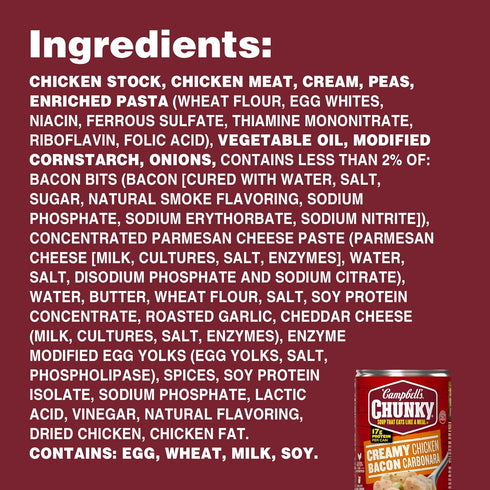 18.8 oz (Pack 2) Campbell's Chunky Creamy Chicken Bacon Carbonara Soup, Can