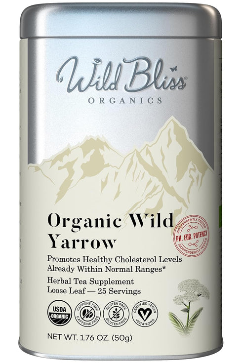 Wild Bliss Organic Yarrow Tea, Caffeine Free Loose Leaf Herbal Tea, 1.76 Ounces, 25 Servings