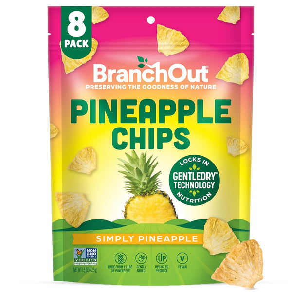 BranchOut Pineapple Chips, No Added Sugar, Real Dried Pineapple Chunks, 100% Fruit,