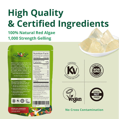 LIVING JIN Agar Agar Powder, 4 oz., Kosher, Plant-Based Gelatin Powder, Vegan