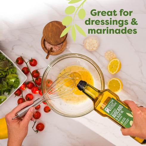 50/50 500 mL, 16.9 Oz BetterBody Foods Refined Avocado Olive Oil Blend, Non-GMO Cooking Oil, Gluten Free, Kosher