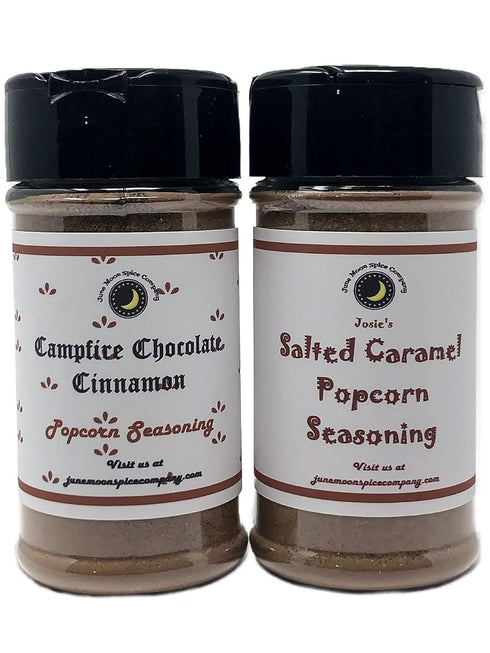 Premium Variety 2 Pack POPCORN SEASONING | Salted Caramel & Campfire Chocolate Cinnamon | 3.5 fl. oz. Shaker Jars