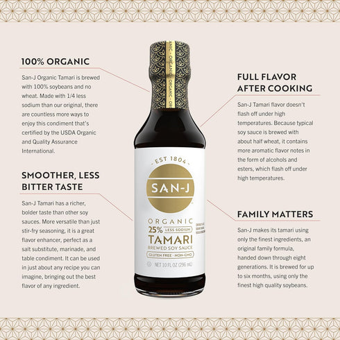 San-J Organic Gluten Free Tamari Soy Sauce - 20 oz, 25% Less Sodium, Specially Brewed